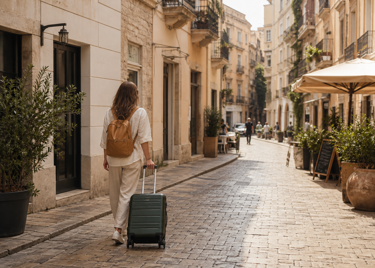 Traveler arriving at a destination